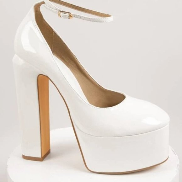Almond Toe Platform Block Heels white - Picture 4 of 4